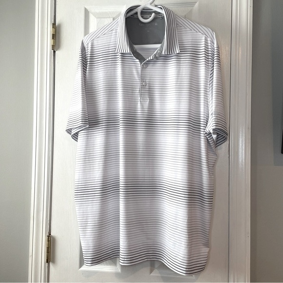 Walter Hagen Polo Shirt Mens XL White Gray Striped Golf Performance Short Sleeve - Picture 1 of 13